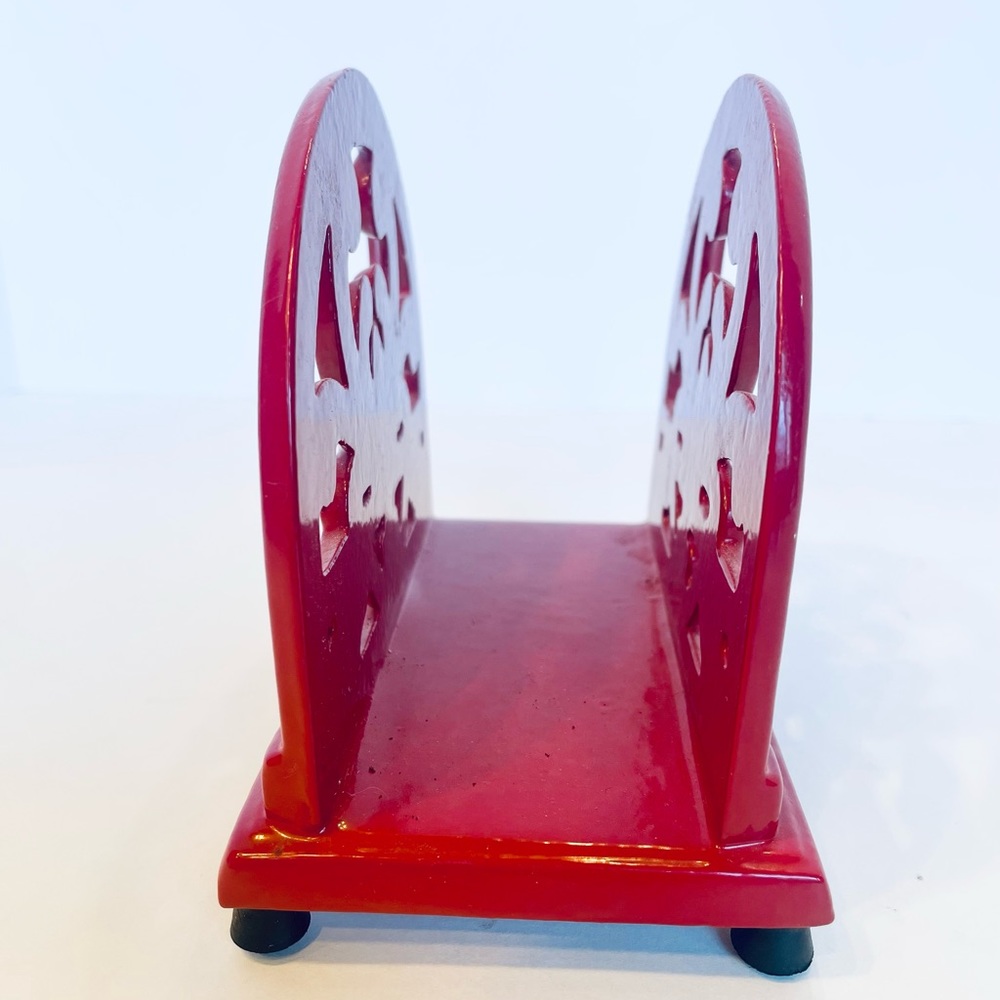 Heavy Made Cast Iron Napkin Holder Home Red Enameled 5” Tall x 5.5” Long - Picture 3 of 7